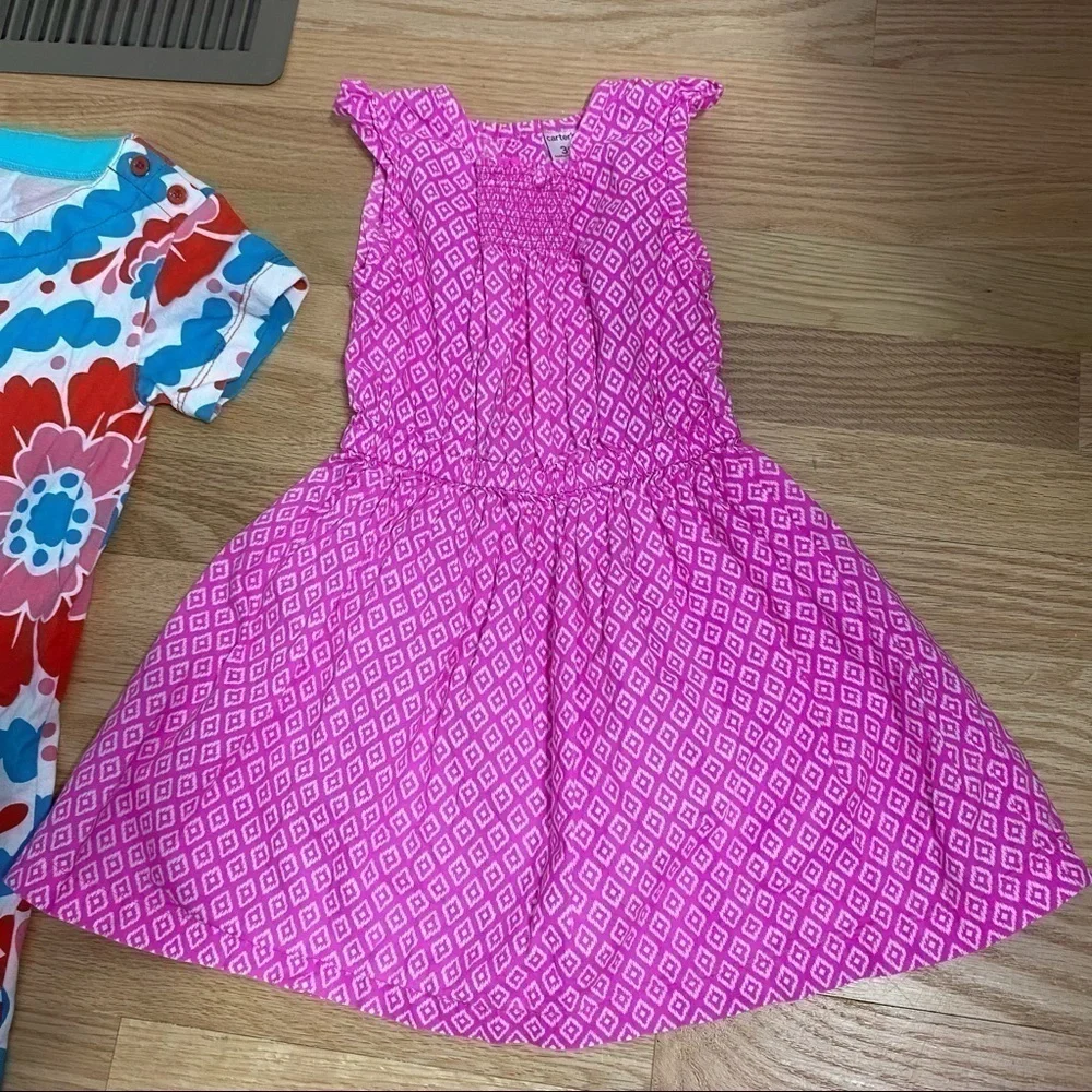 3T Dress Bundle Carter’s Pink Diamond Print Blue Red Floral  Kids Girls